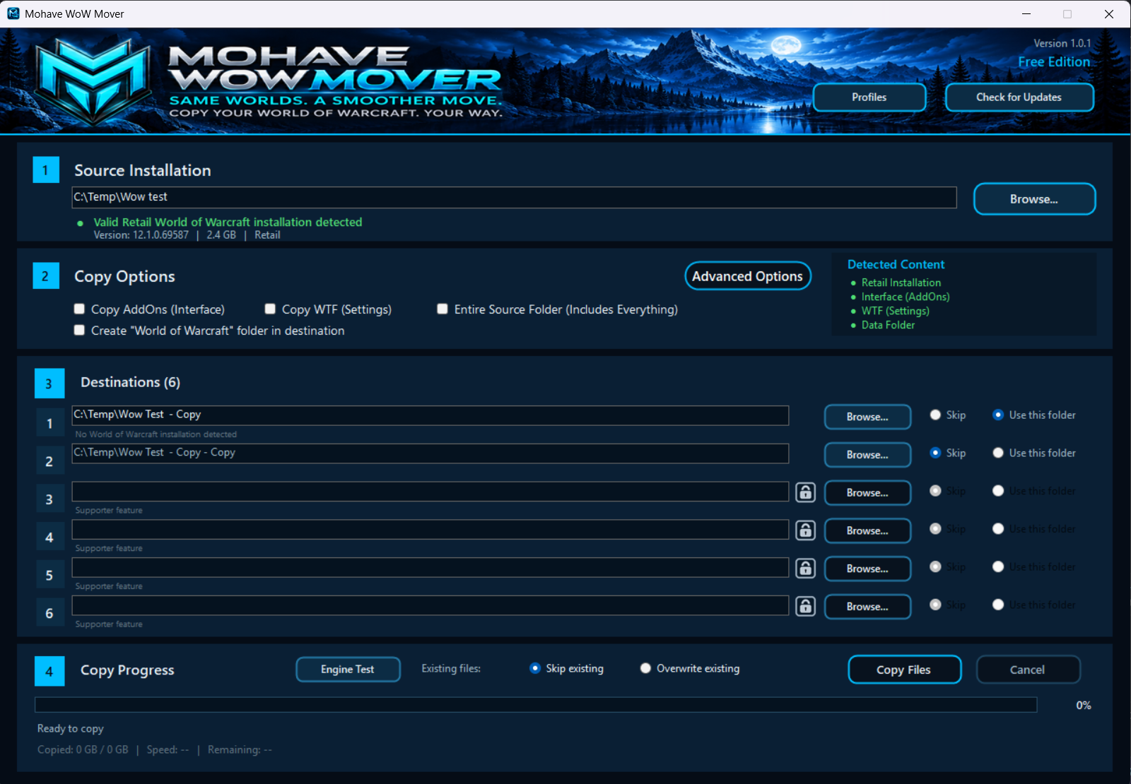 Mohave WoW Mover application screenshot